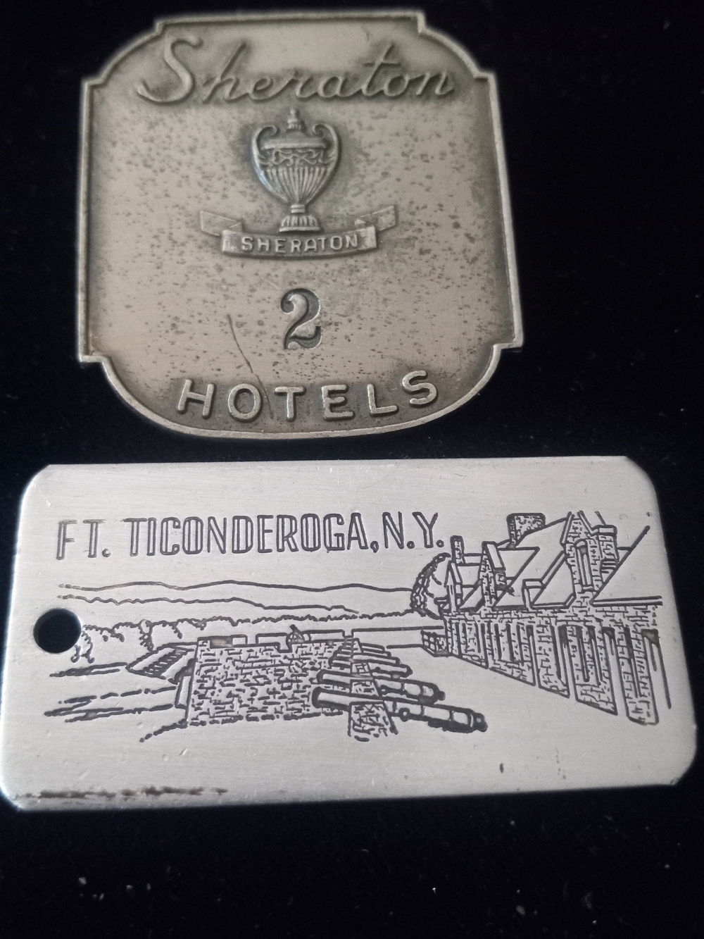 Ft. Ticonderoga, N.Y. Hotel Key Tag and Badge Sheraton Hotel STIANBROS COMPANY#2